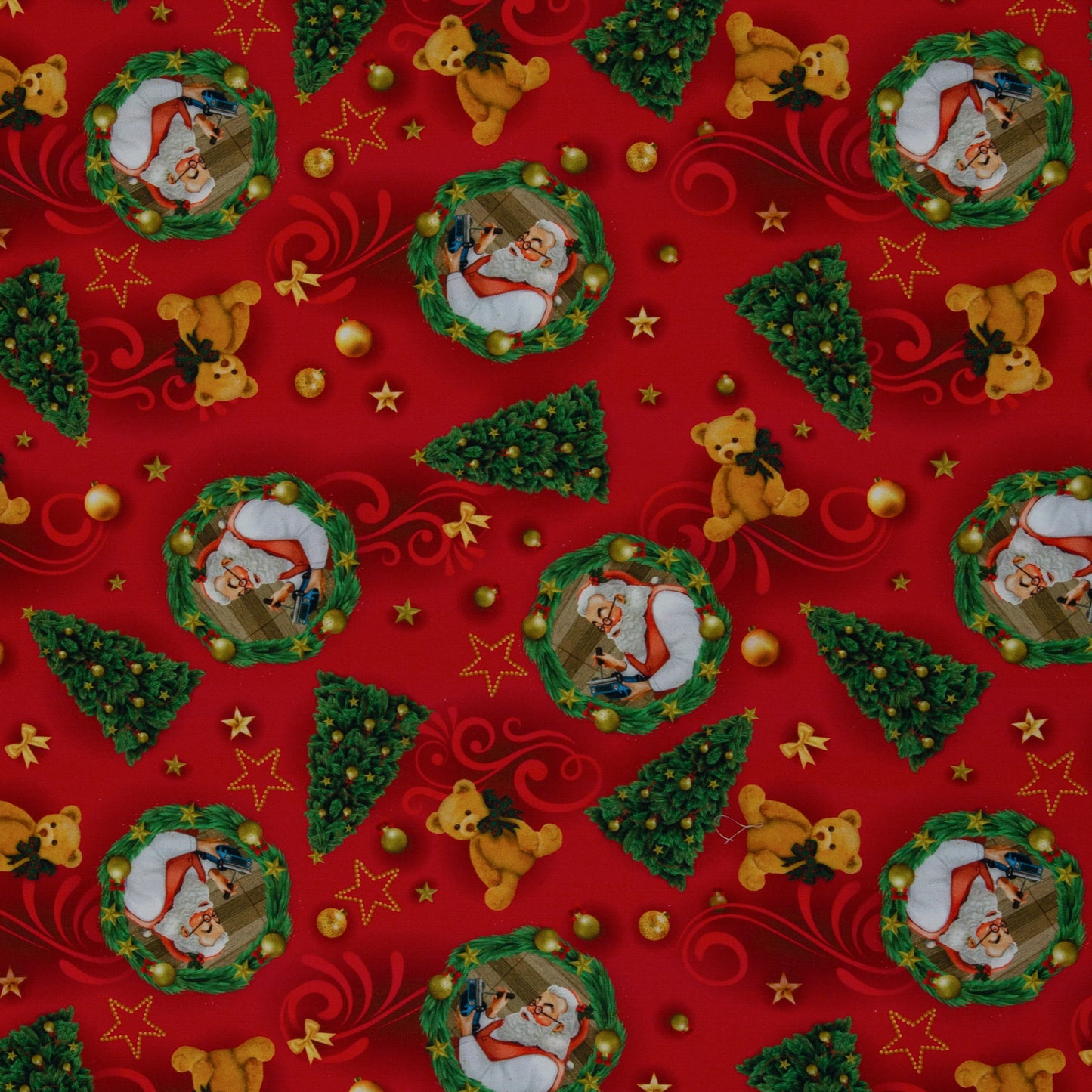 Merry Christmas Baumwollwebware Tannenbäume und Santa