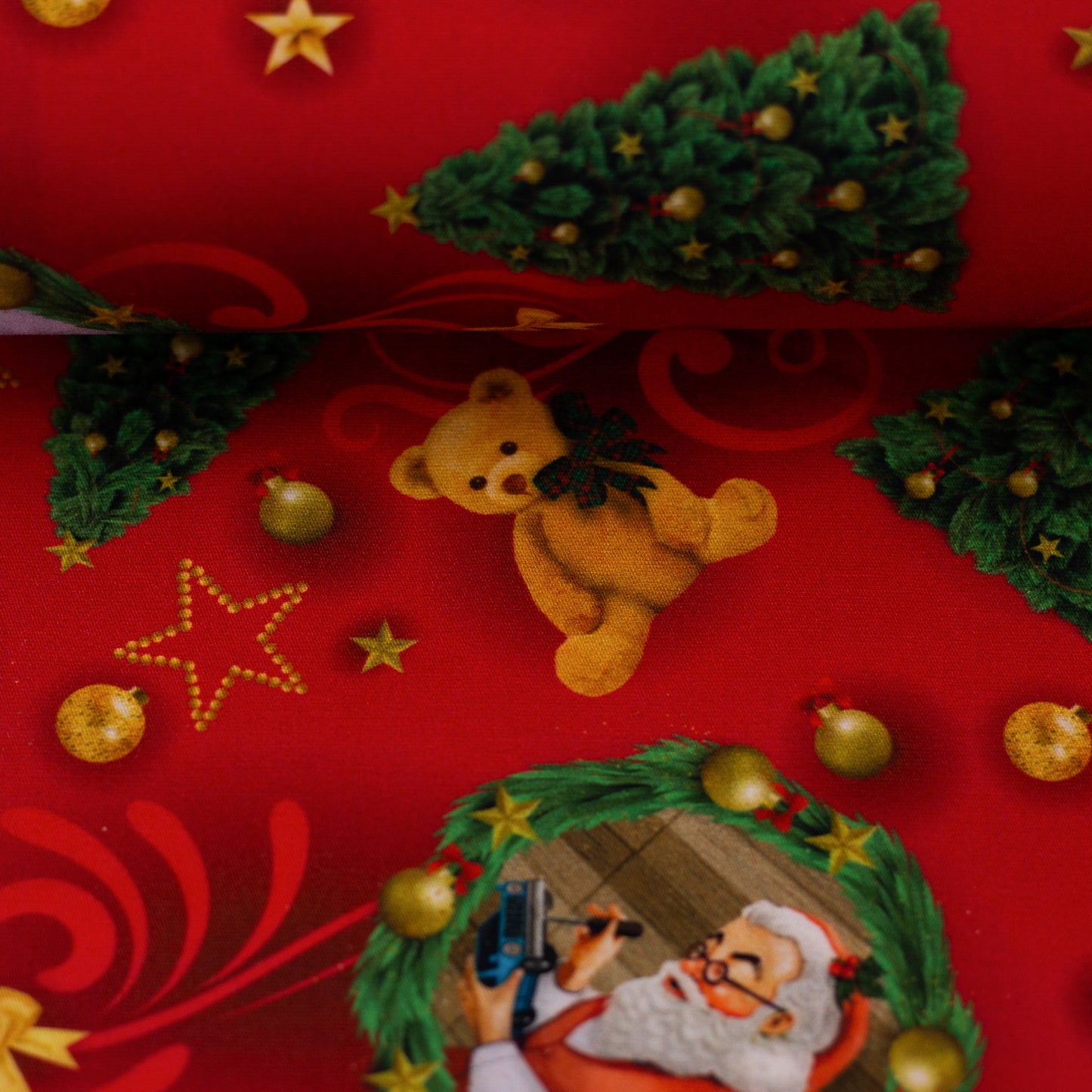 Merry Christmas Baumwollwebware Tannenbäume und Santa